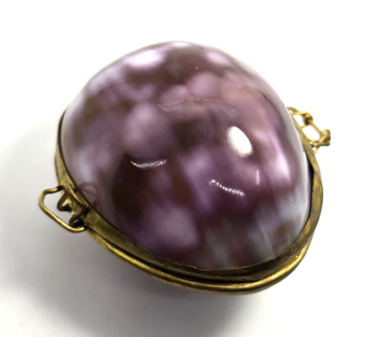 Purple Cowrie Shell Handcrafted Seashell Trinket Box Hinged Clam Shell with Clasp