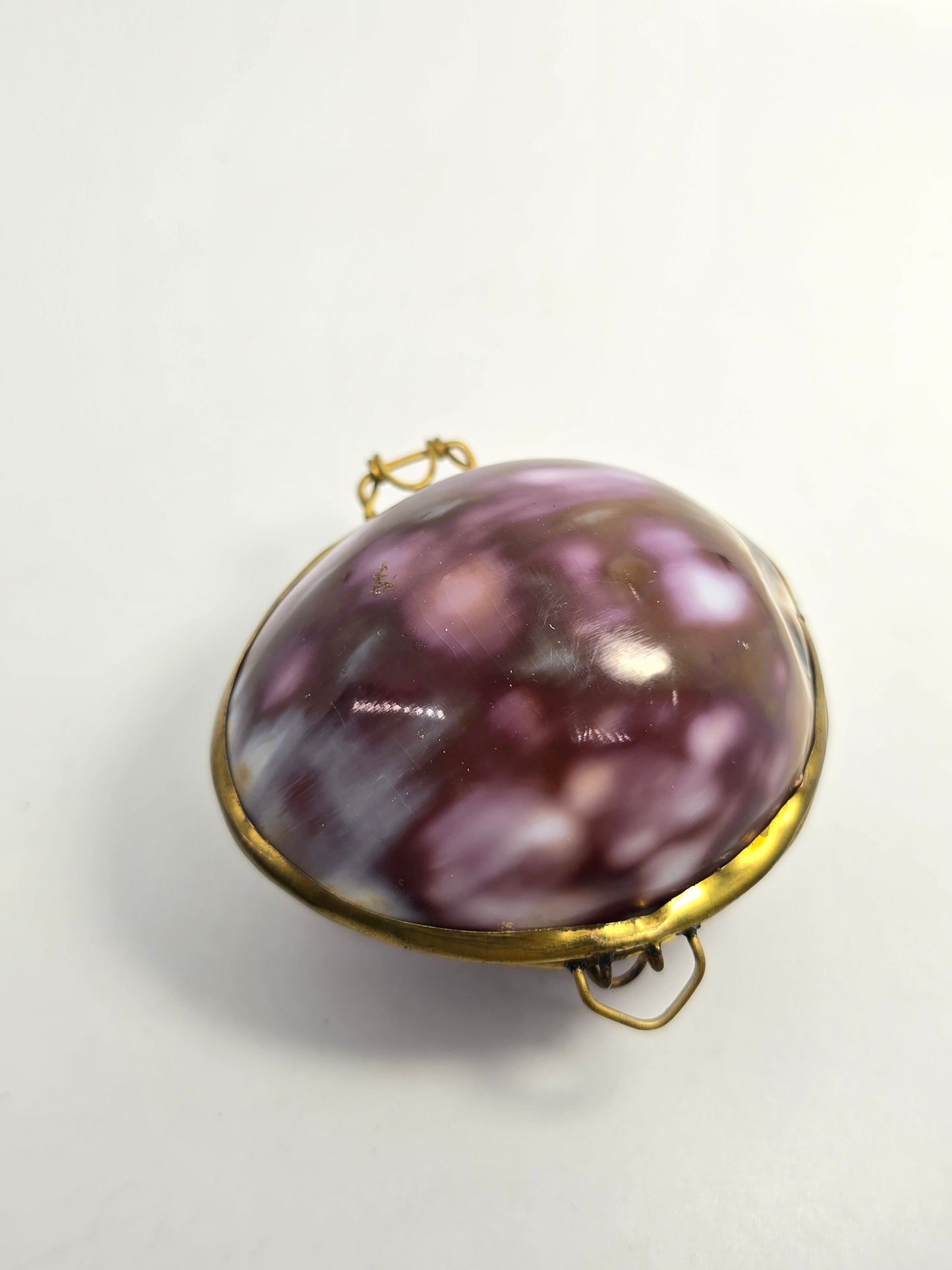 Purple Cowrie Shell Handcrafted Seashell Trinket Box Hinged Clam Shell with Clasp