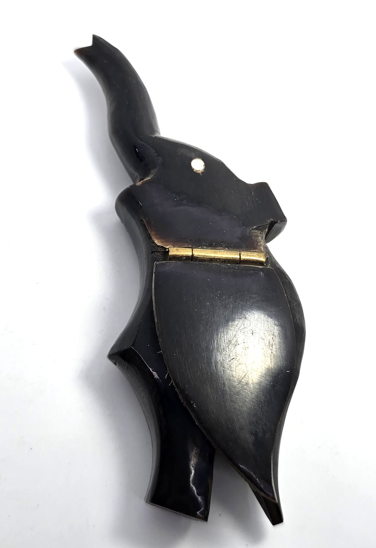Carved Buffalo horn elephant figural snuff box artisan container