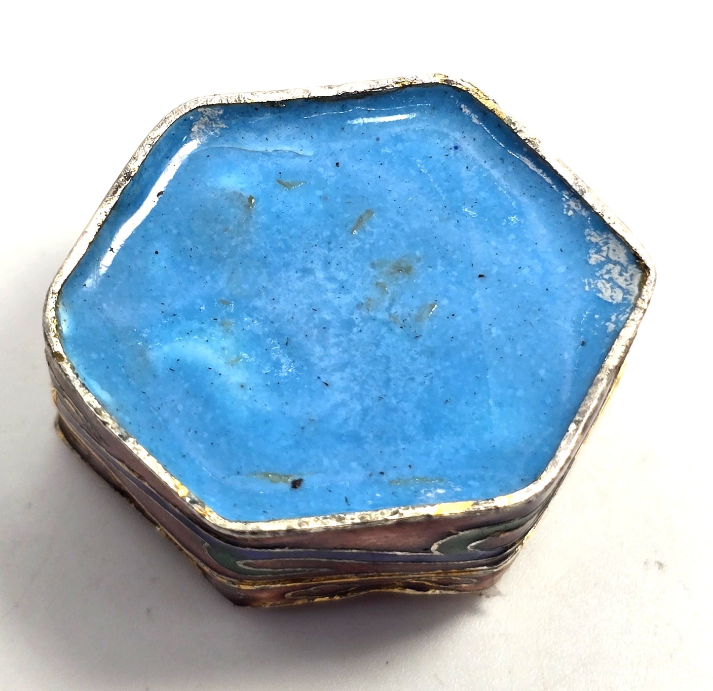 Red and blue butterfly Cloisonne enamel flower vintage trinket box