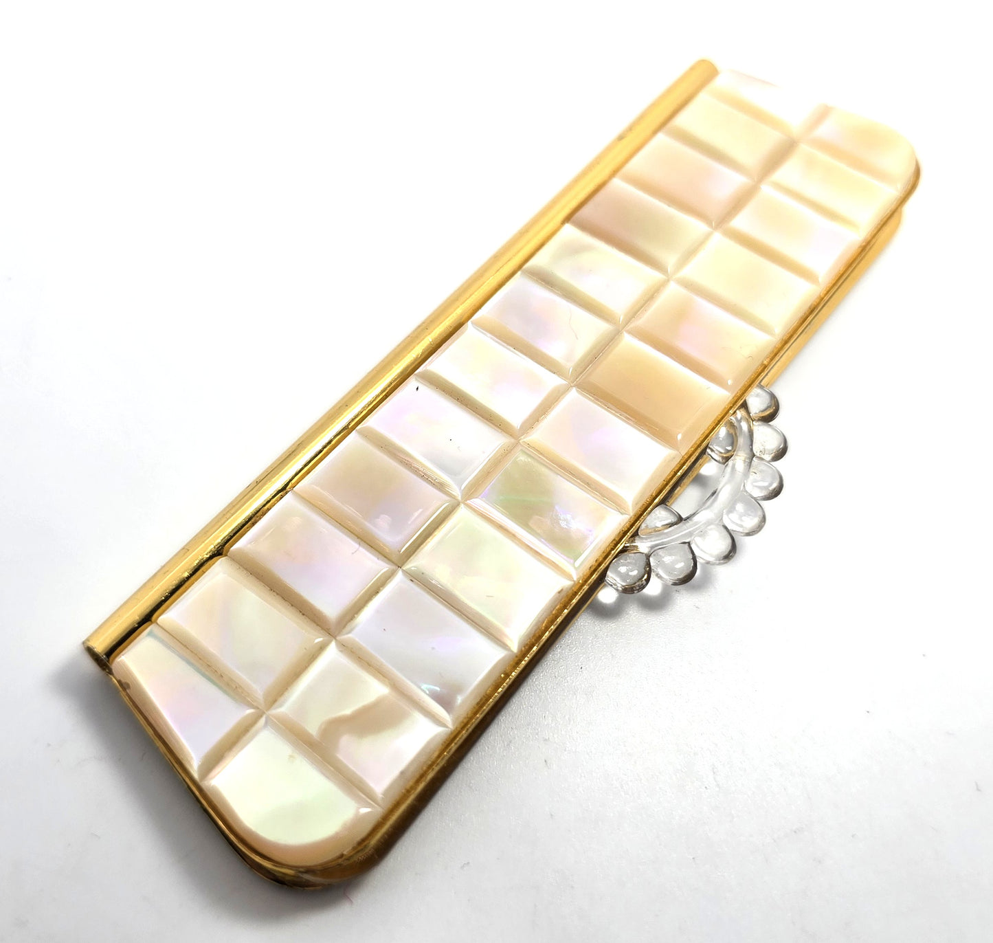 Schildkraut Mother of pearl gold toned Compact comb mirror Purse
