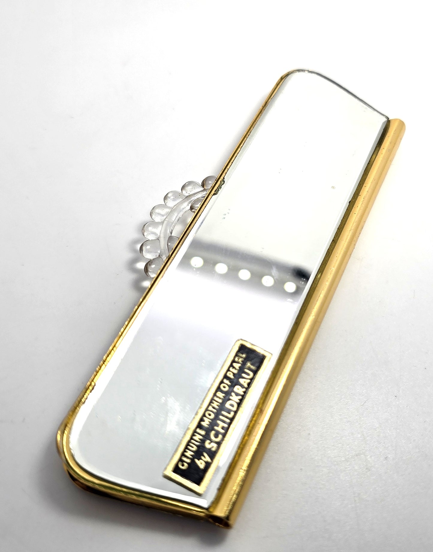 Schildkraut Mother of pearl gold toned Compact comb mirror Purse