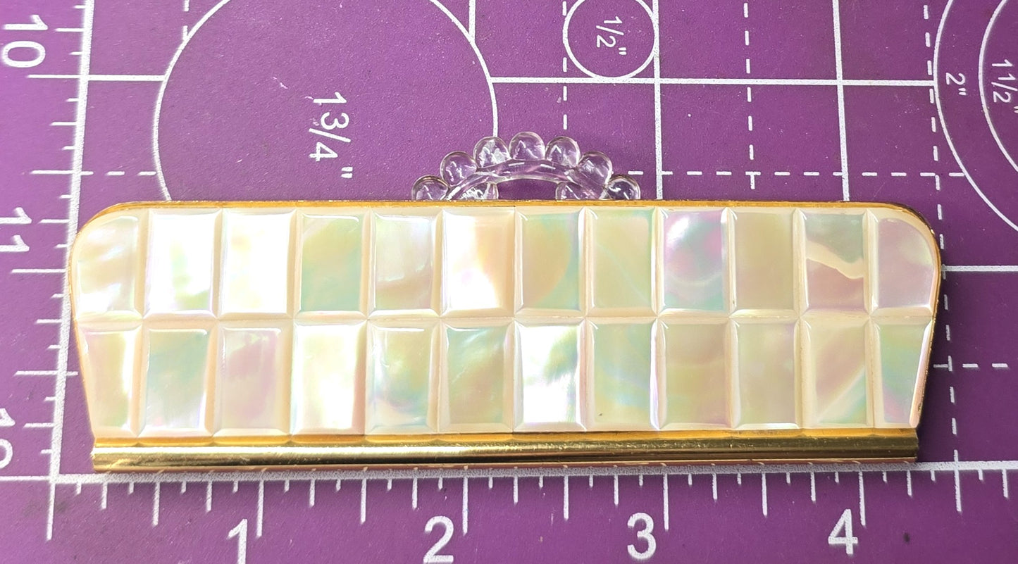 Schildkraut Mother of pearl gold toned Compact comb mirror Purse