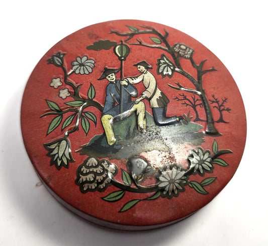 Sweet Vintage tin Baret Ware miniature tin Oriental scene small tin Made in England