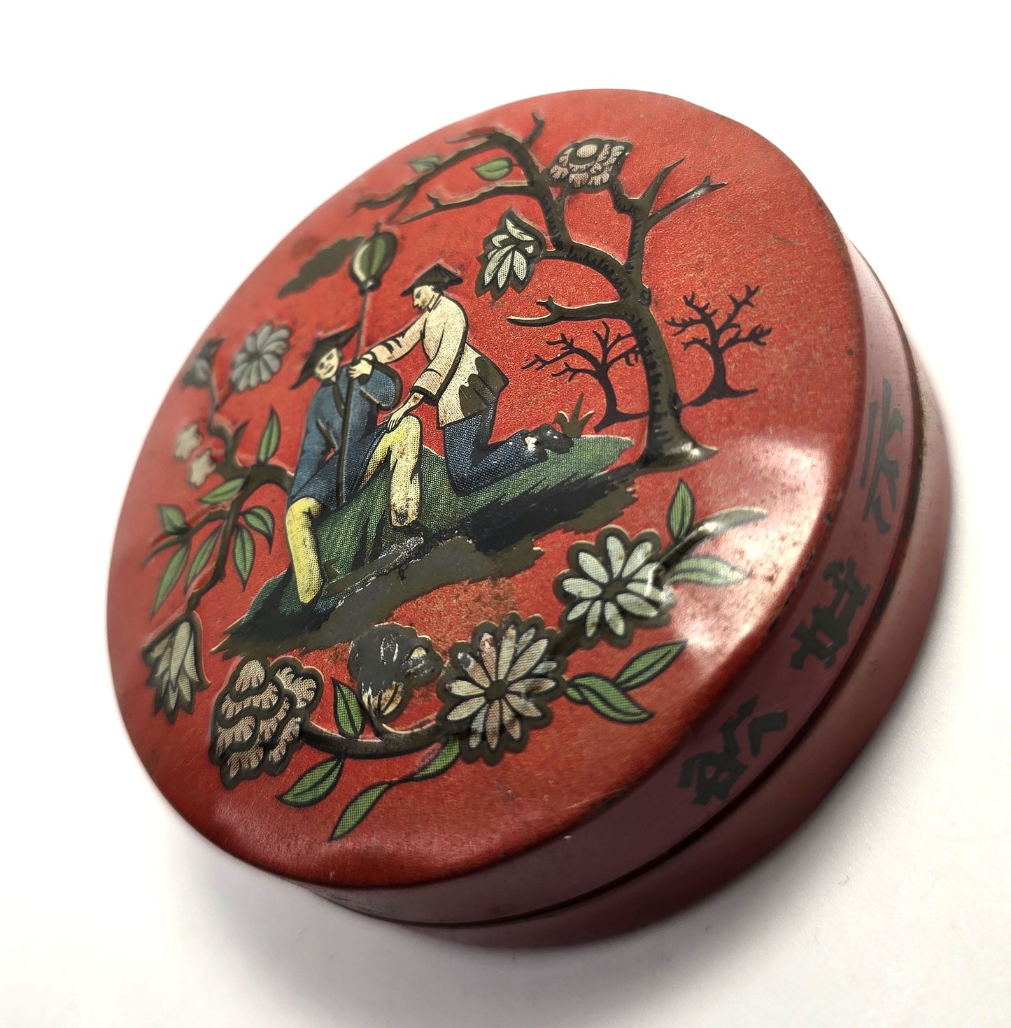 Sweet Vintage tin Baret Ware miniature tin Oriental scene small tin Made in England