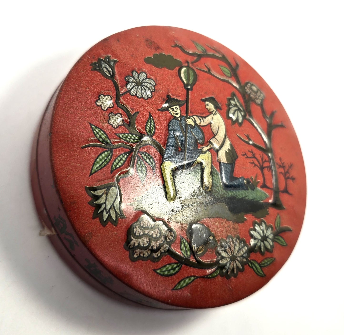 Sweet Vintage tin Baret Ware miniature tin Oriental scene small tin Made in England