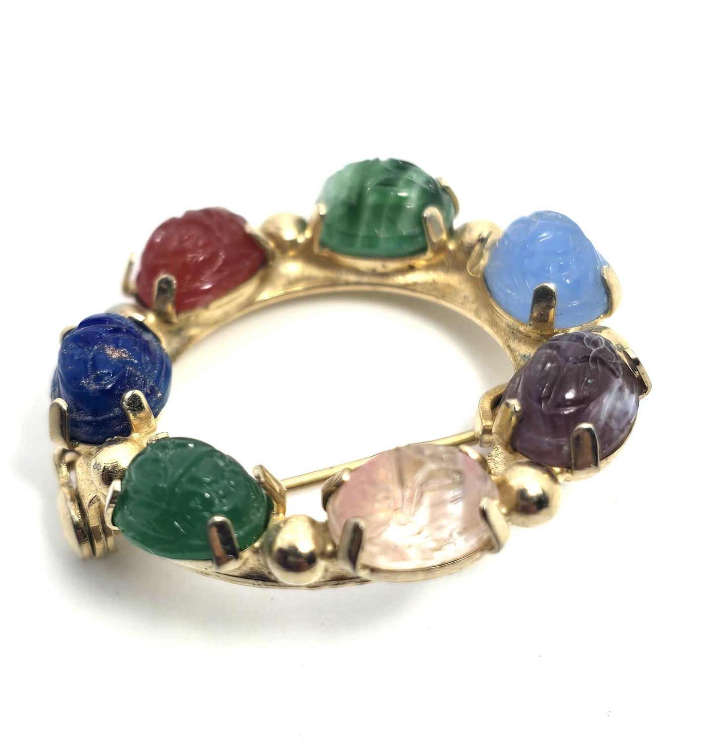 Egyptian Revival molded glass vintage scarab circle infinity brooch
