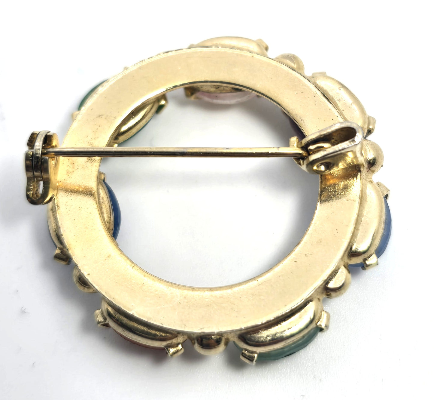 Egyptian Revival molded glass vintage scarab circle infinity brooch