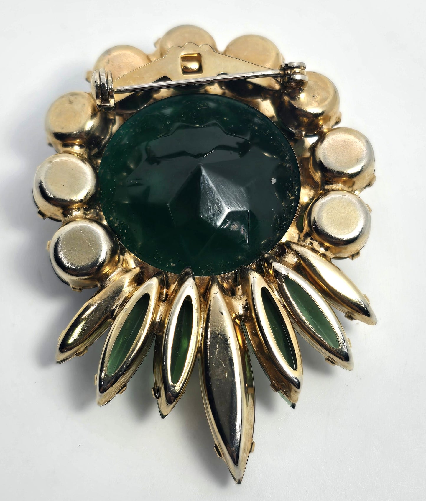 Emerald dark green orange rhinestone fall autumn vintage large brooch