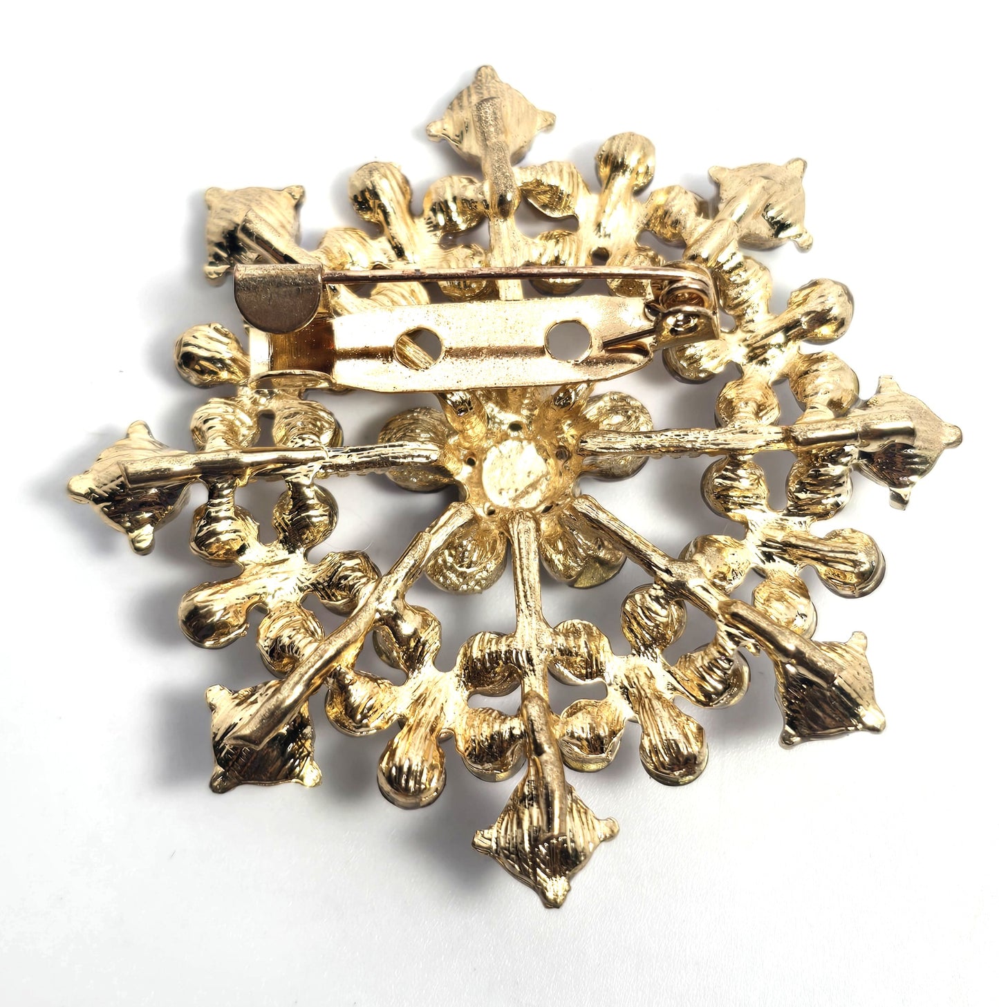 Rhinestone flower Blue Aurora borealis AB gold toned scatter brooch