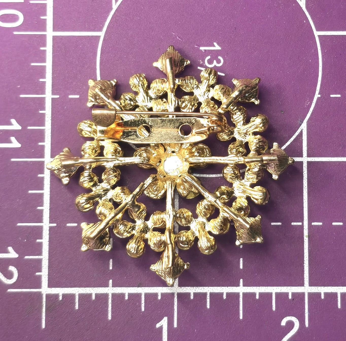 Rhinestone flower Blue Aurora borealis AB gold toned scatter brooch