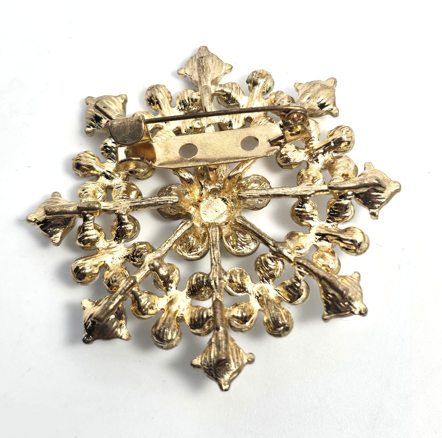 Rhinestone flower Warm amber Aurora borealis AB gold toned scatter brooch