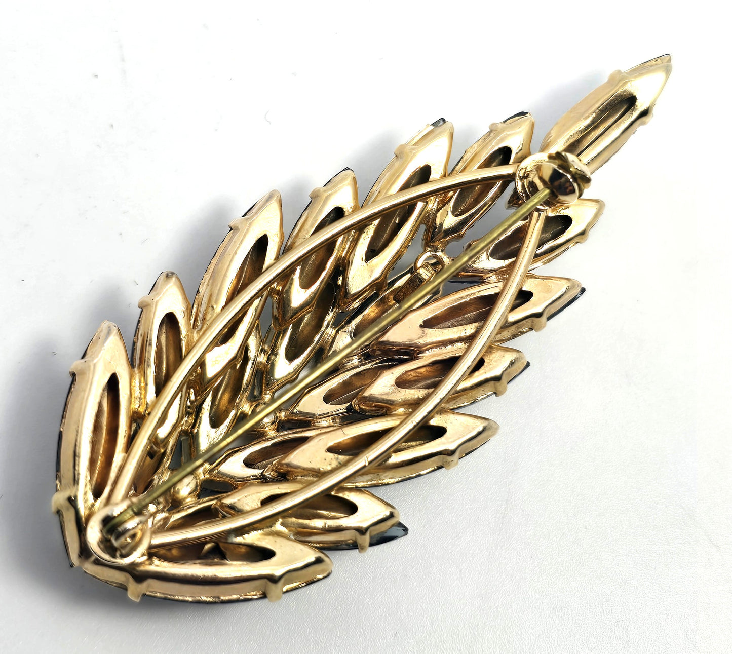 Designer Navy blue navette vintage rhinestone scatter brooch mid century
