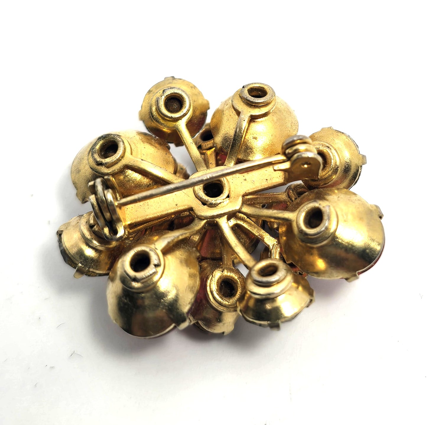 Pink and clear rhinestone vintage flower mid century brooch MCM