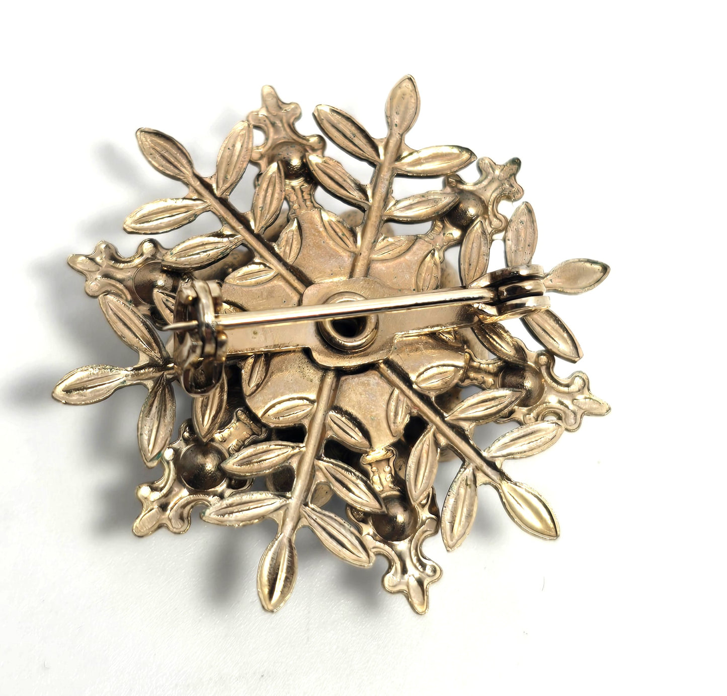 Baby blue gold toned snowflake winter vintage rhinestone brooch