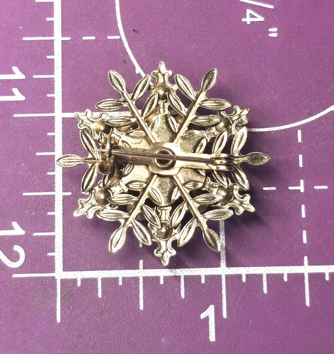 Baby blue gold toned snowflake winter vintage rhinestone brooch