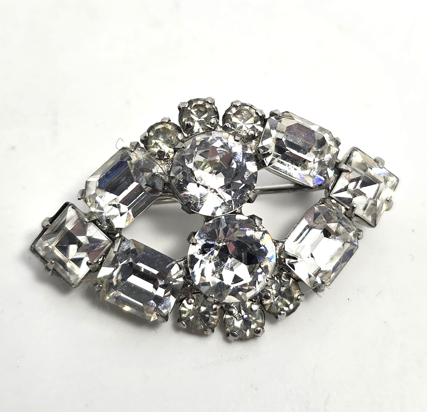 Kramer of New York Emerald cut clear rhinestone vintage eye brooch
