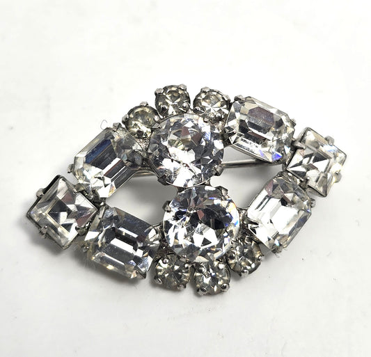 Kramer of New York Emerald cut clear rhinestone vintage eye brooch