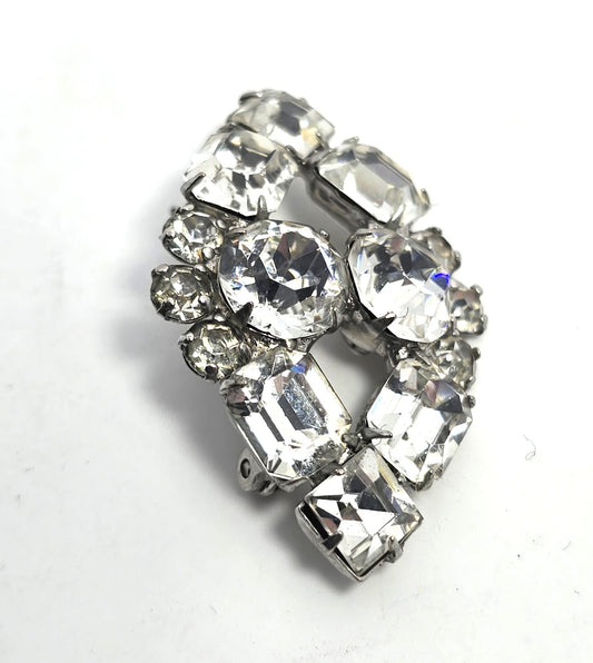Kramer of New York Emerald cut clear rhinestone vintage eye brooch
