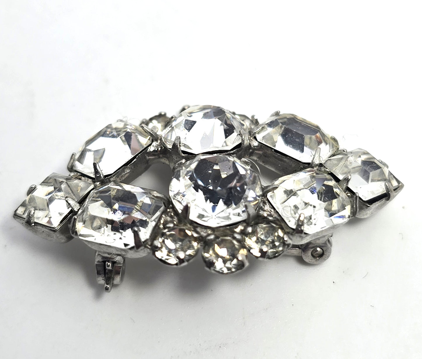 Kramer of New York Emerald cut clear rhinestone vintage eye brooch