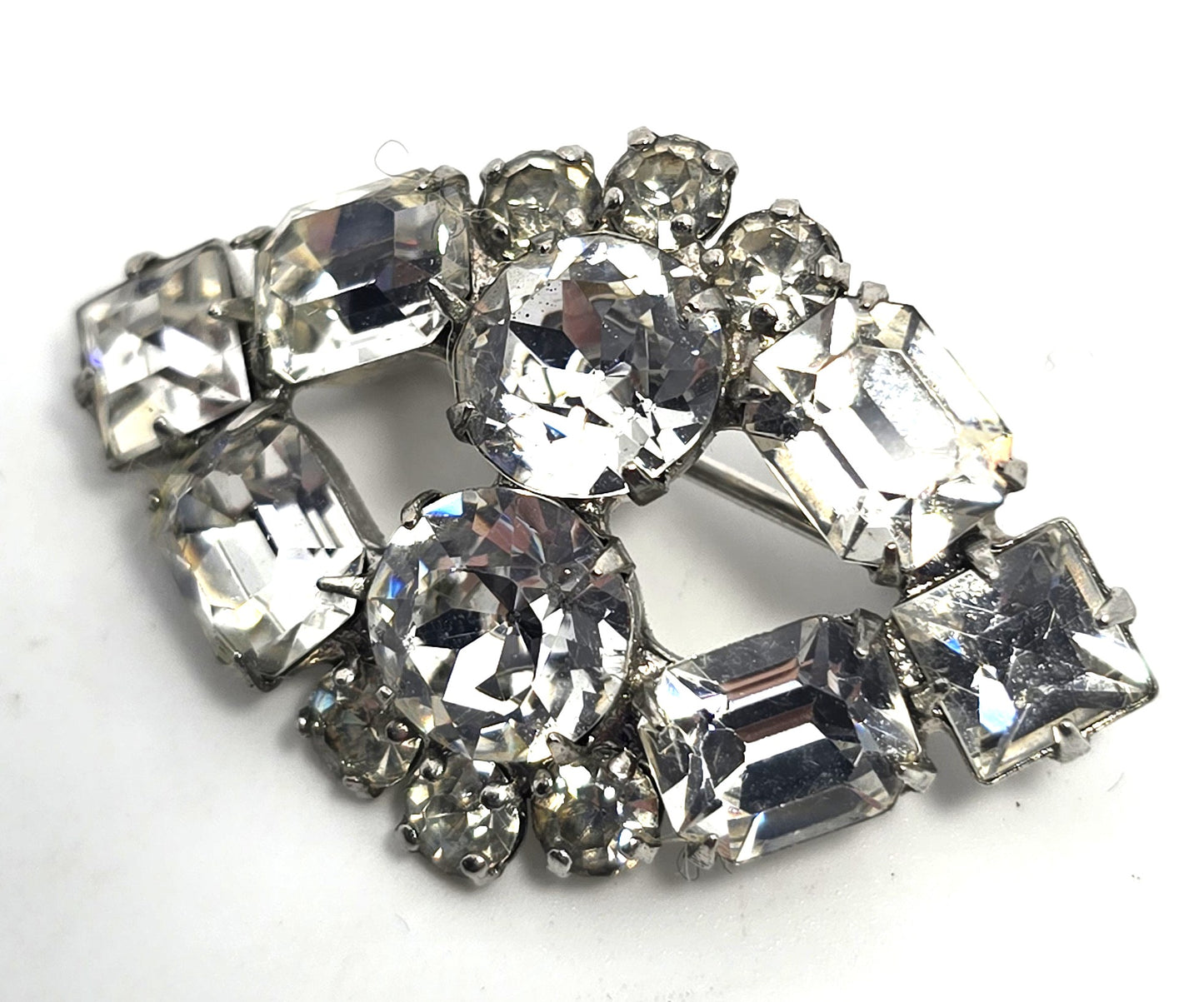 Kramer of New York Emerald cut clear rhinestone vintage eye brooch