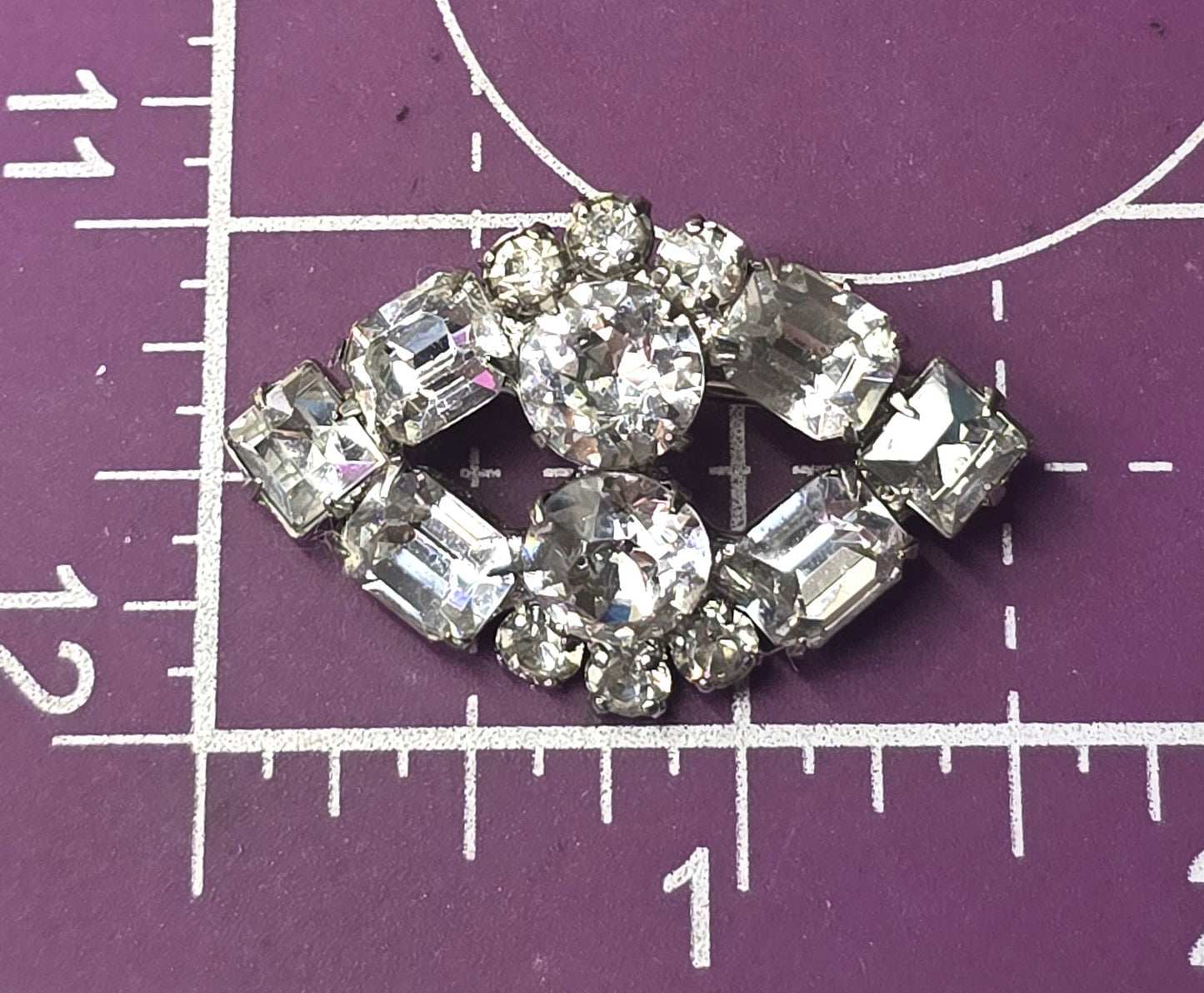 Kramer of New York Emerald cut clear rhinestone vintage eye brooch
