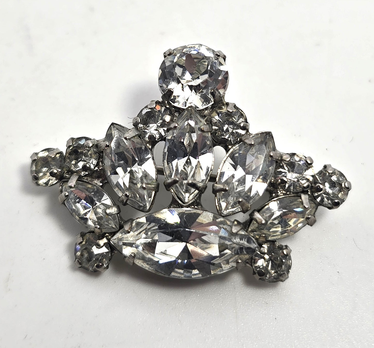 Kramer of New York marquis cut clear rhinestone vintage tiara brooch