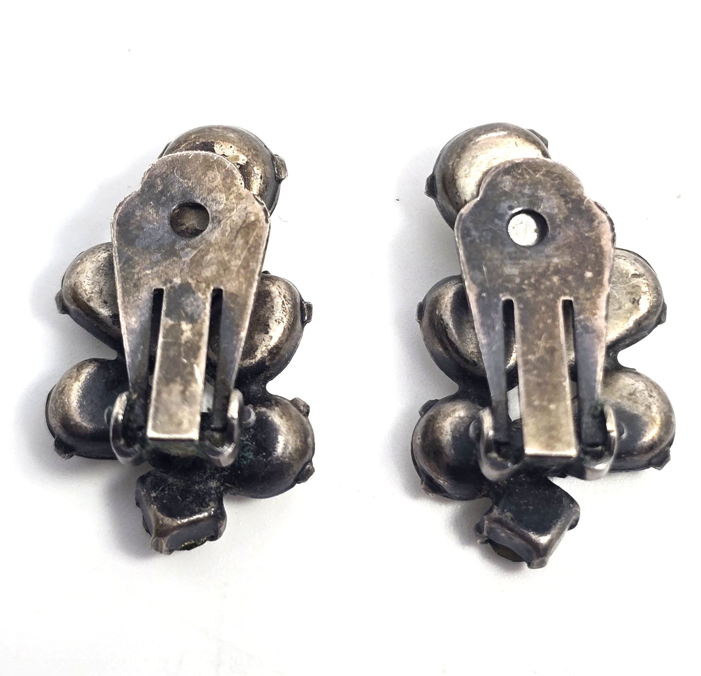 Smokey grey pear cut mid century cluster vintage clip on earrings