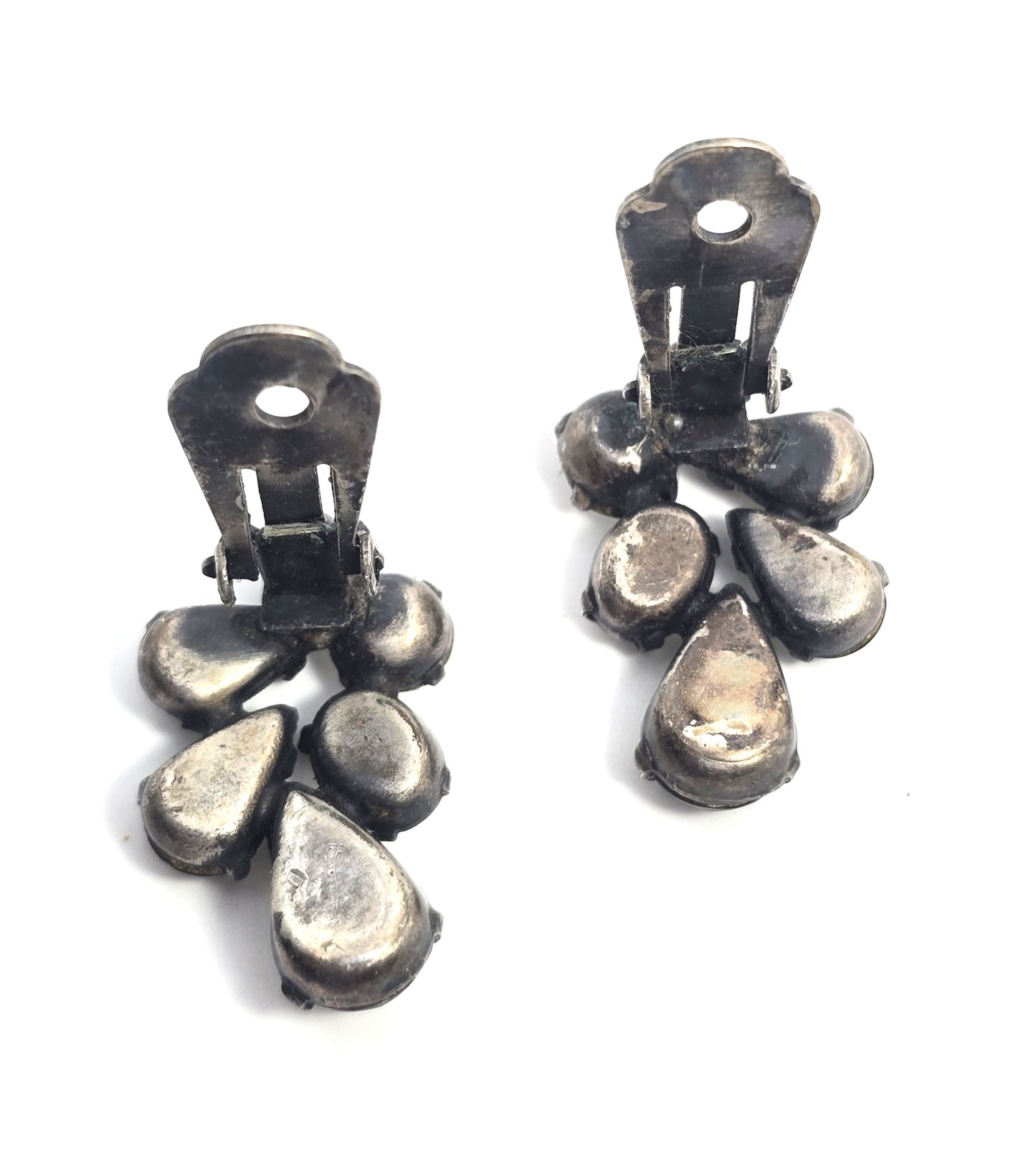 Smokey grey pear cut mid century cluster vintage clip on earrings