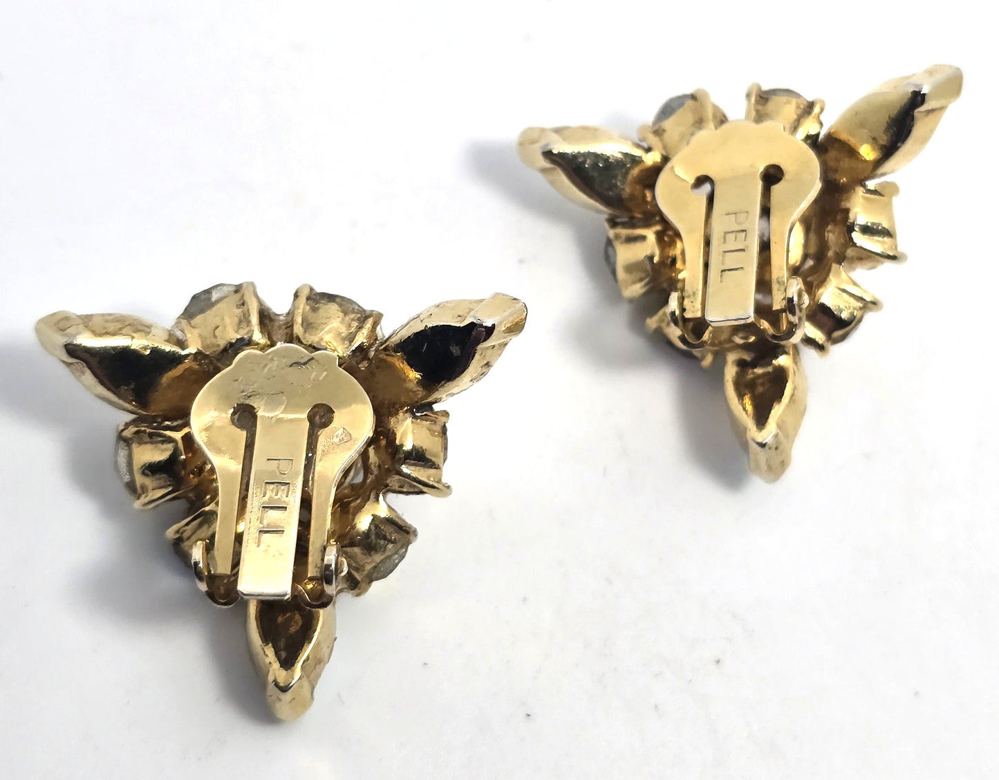 Pell Rainbow aurora borealis triangle rhinestone clip on vintage earrings