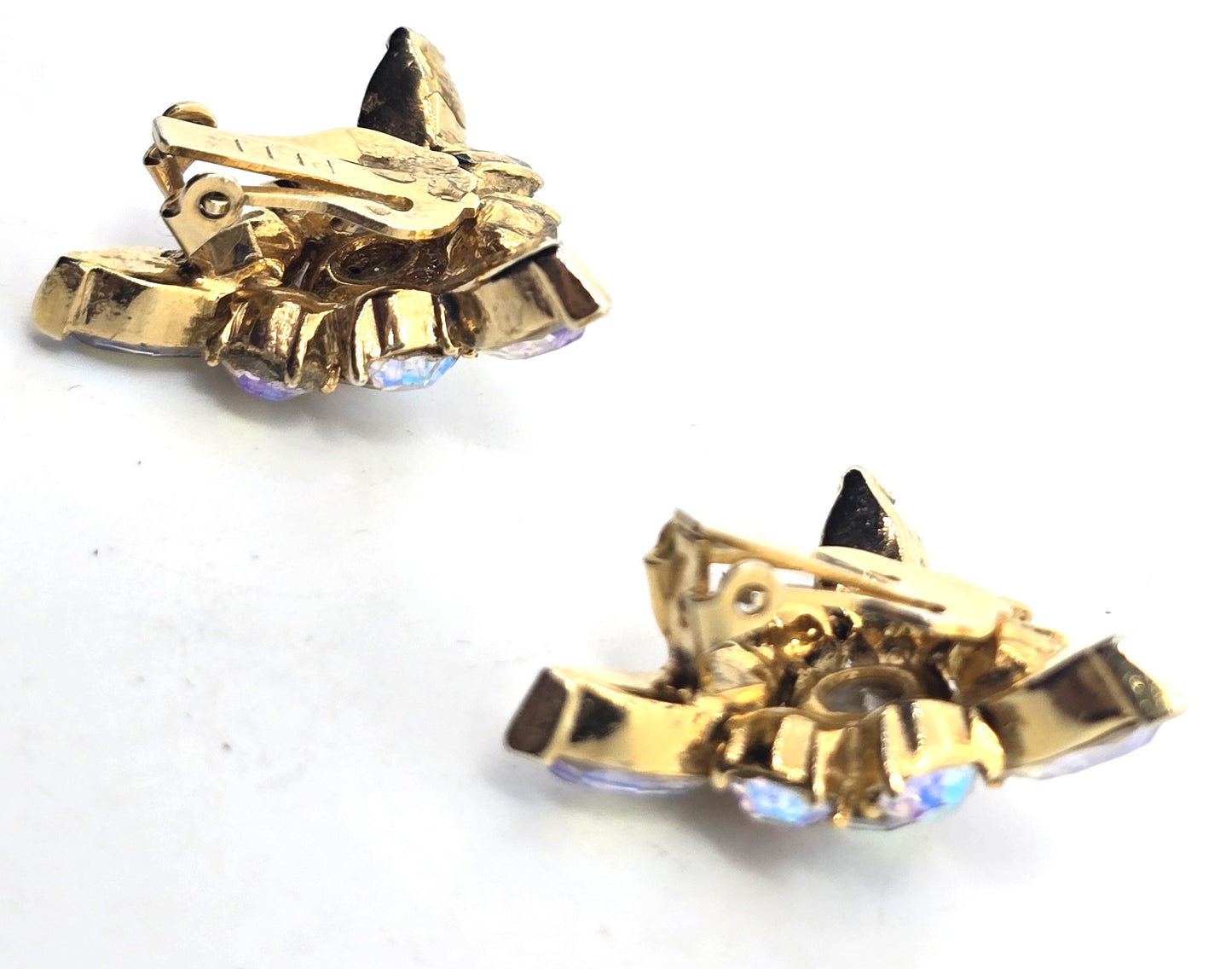 Pell Rainbow aurora borealis triangle rhinestone clip on vintage earrings