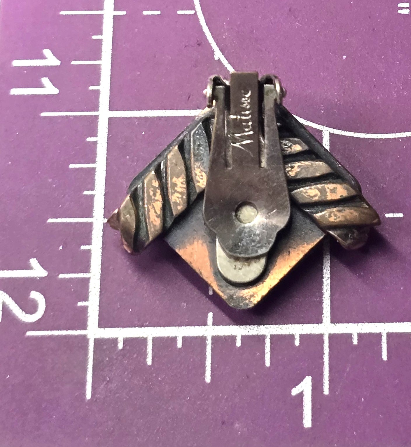 Renoir Matisse copper red enamel abstract signed vintage clip on earrings
