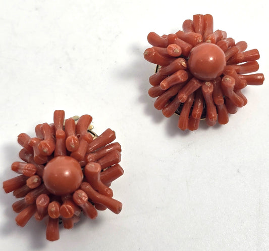 Faux coral vintage plastic cluster Hong Kong vintage earrings