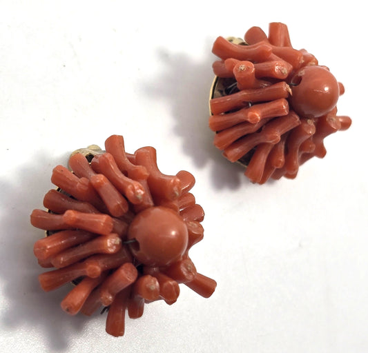 Faux coral vintage plastic cluster Hong Kong vintage earrings