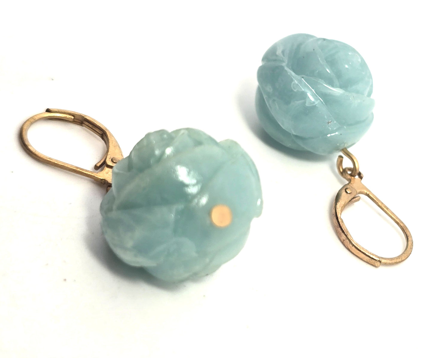 Rose bud light blue molded plastic lever back vintage earrings