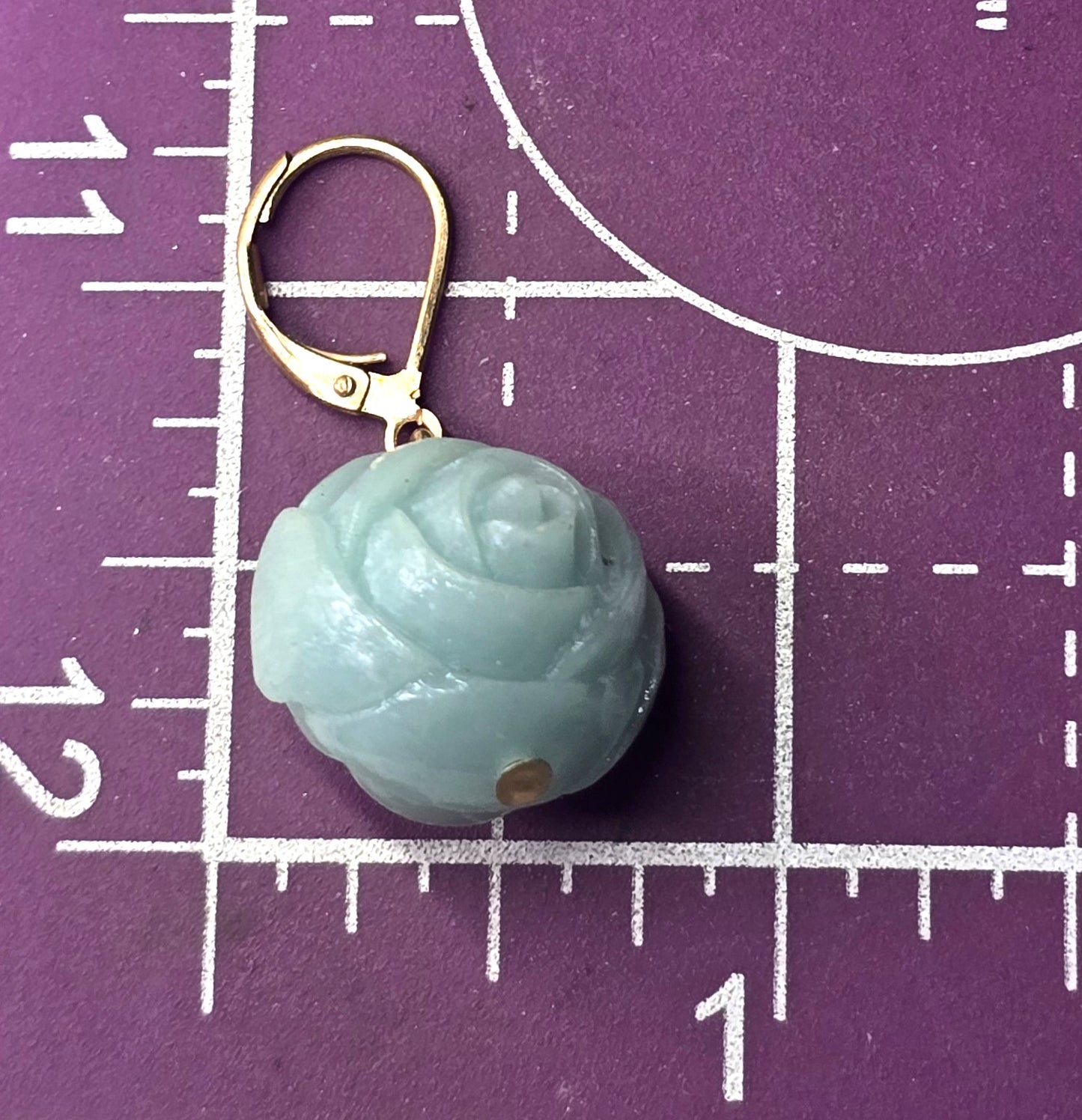 Rose bud light blue molded plastic lever back vintage earrings
