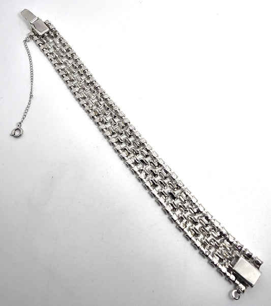 Large 5 row clear rhinestone mid century vintage cuff statement bracelet