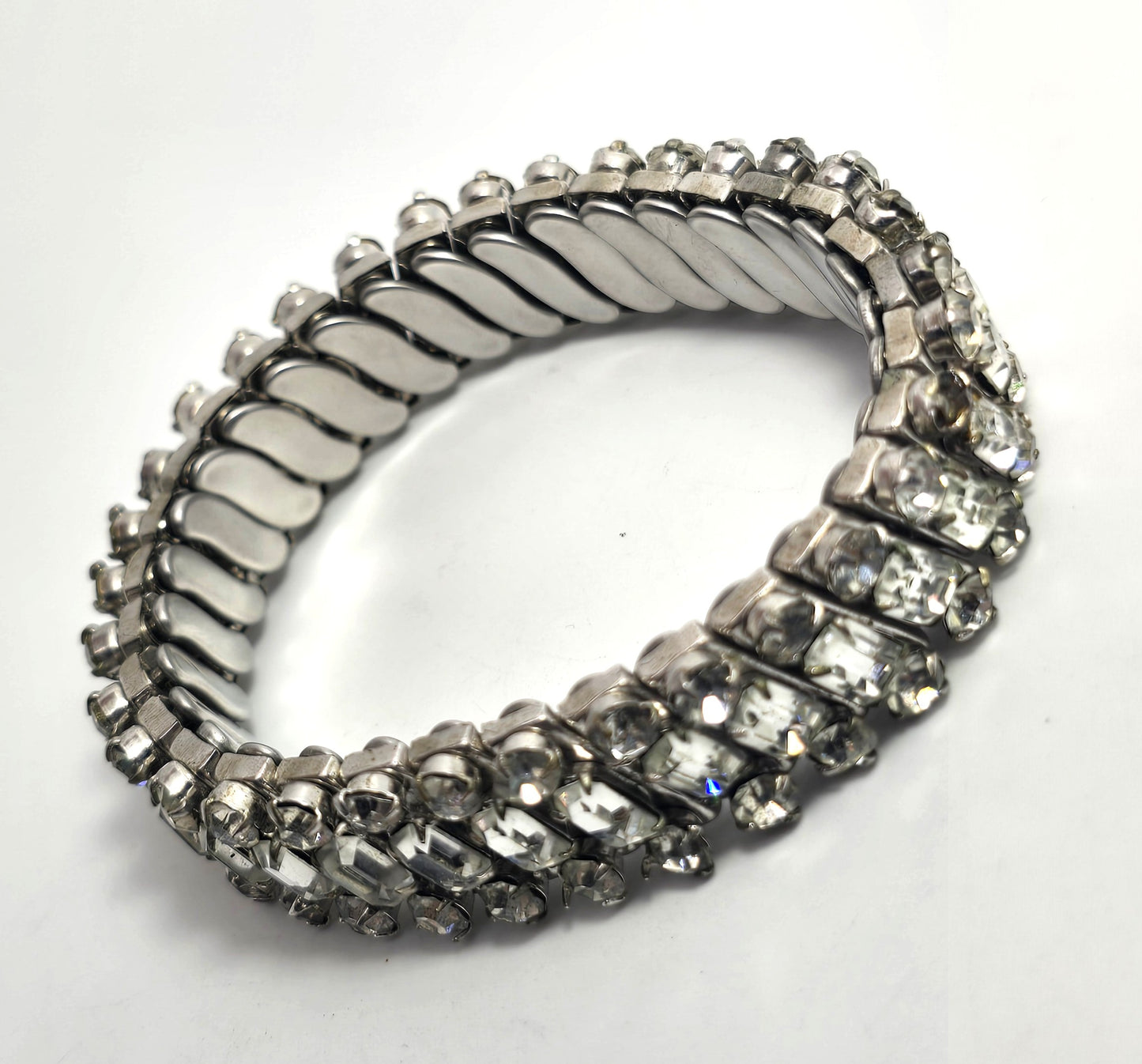 Parco clear rhinestone baguette vintage stretch expanding bracelet Pat Pend