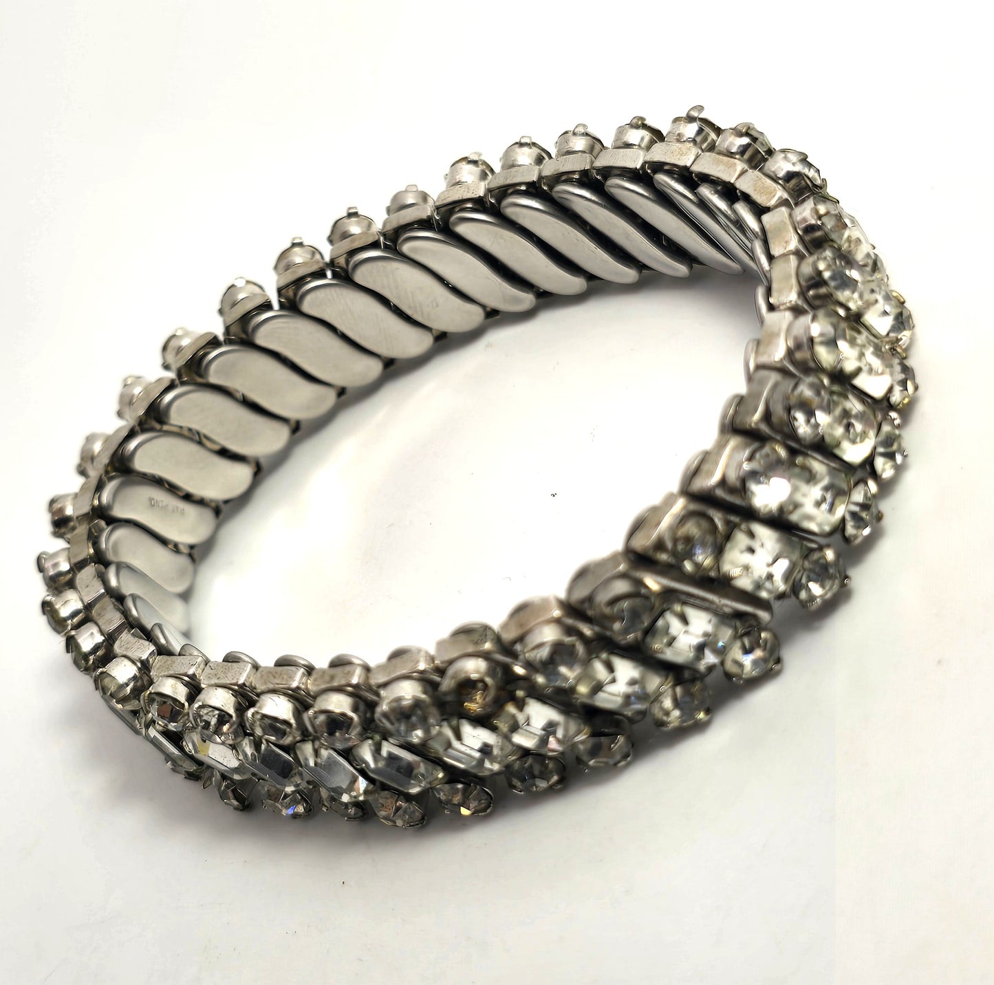 Parco clear rhinestone baguette vintage stretch expanding bracelet Pat Pend