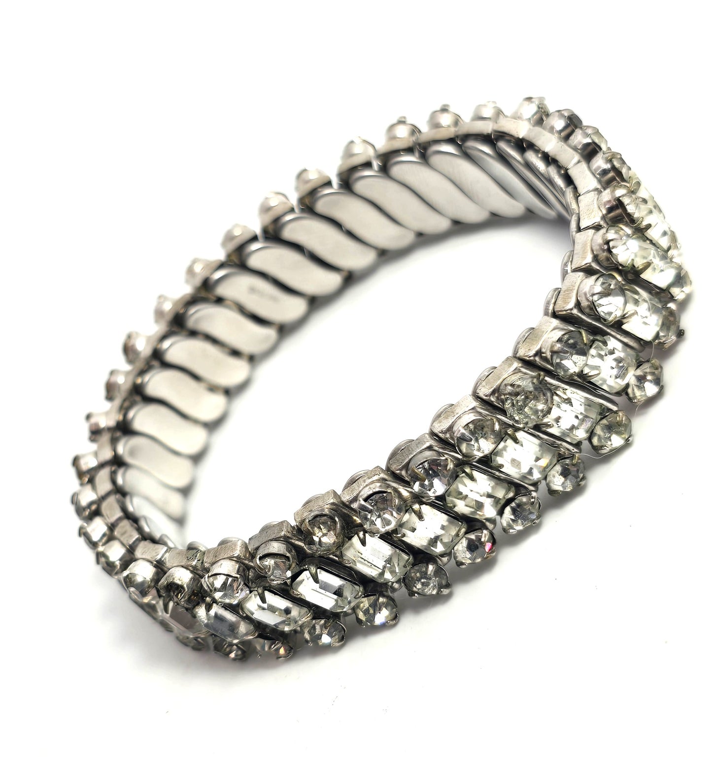 Parco clear rhinestone baguette vintage stretch expanding bracelet Pat Pend