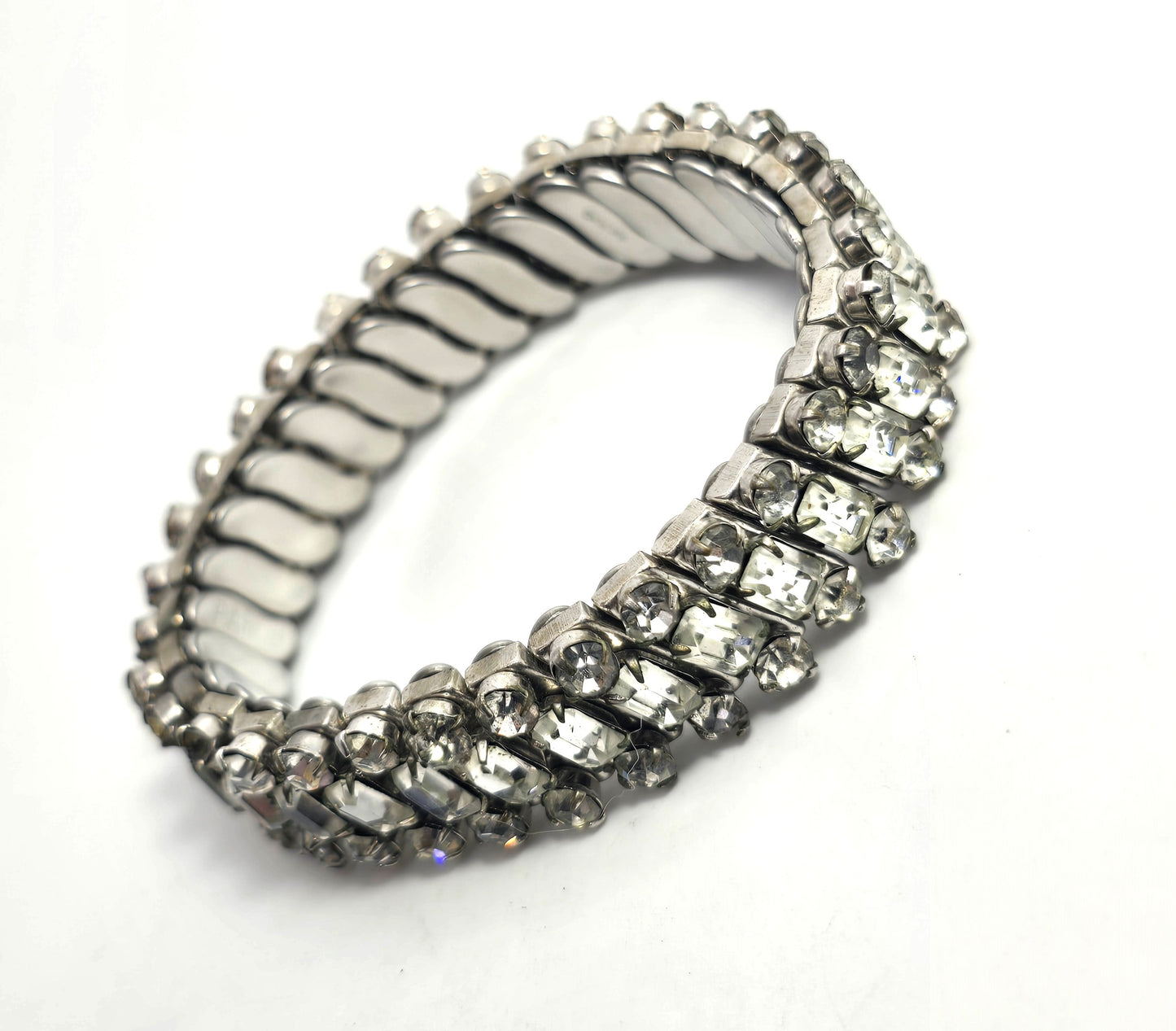 Parco clear rhinestone baguette vintage stretch expanding bracelet Pat Pend