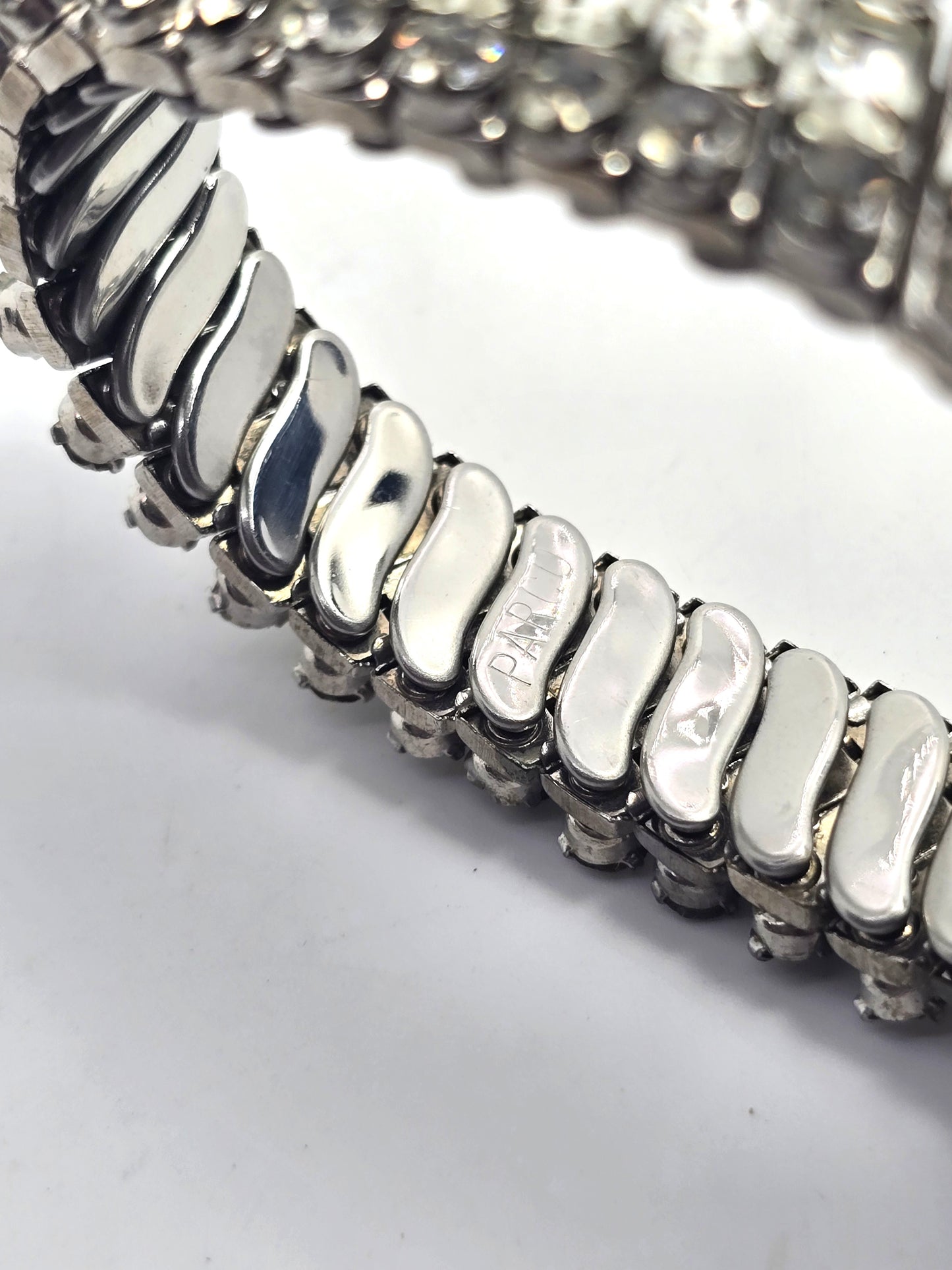 Parco clear rhinestone baguette vintage stretch expanding bracelet Pat Pend