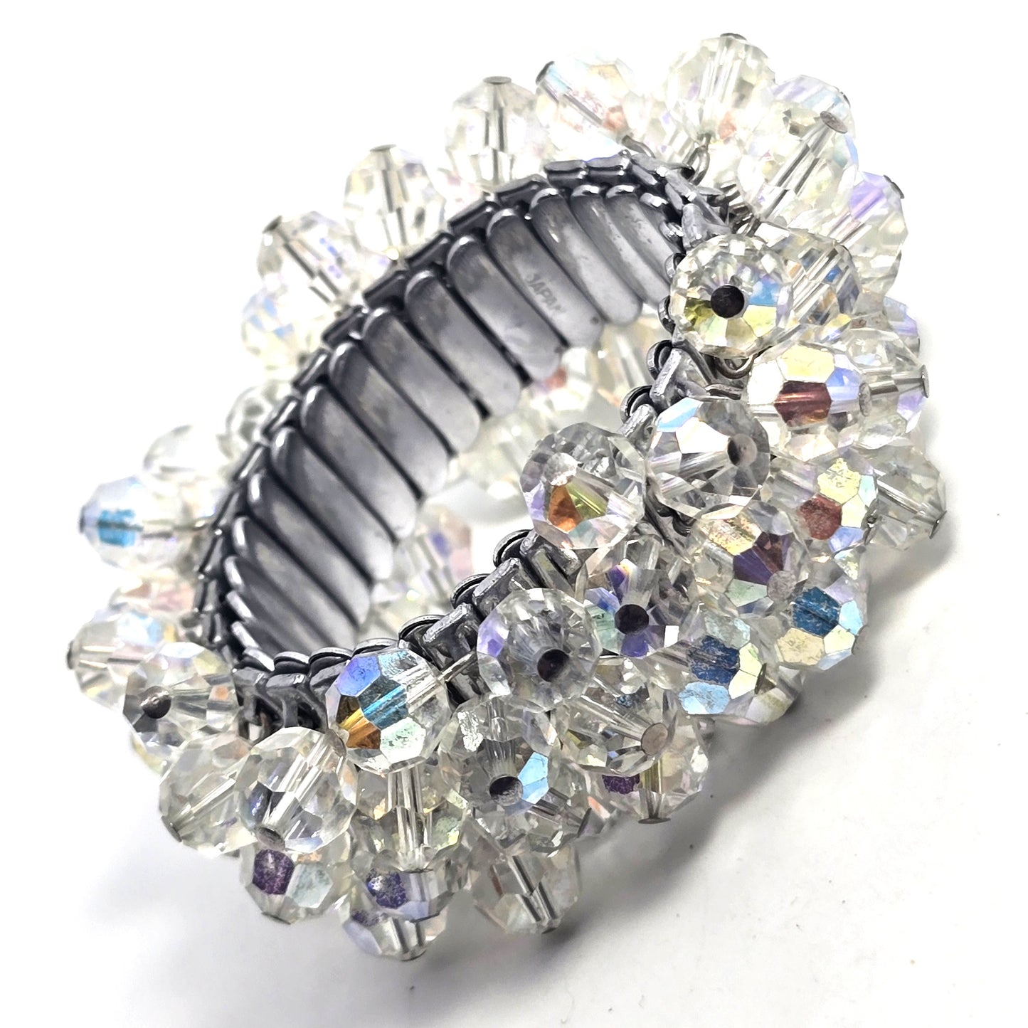 Austrian crystal Aurora Borealis beaded vintage stretch expanding bracelet Japan B