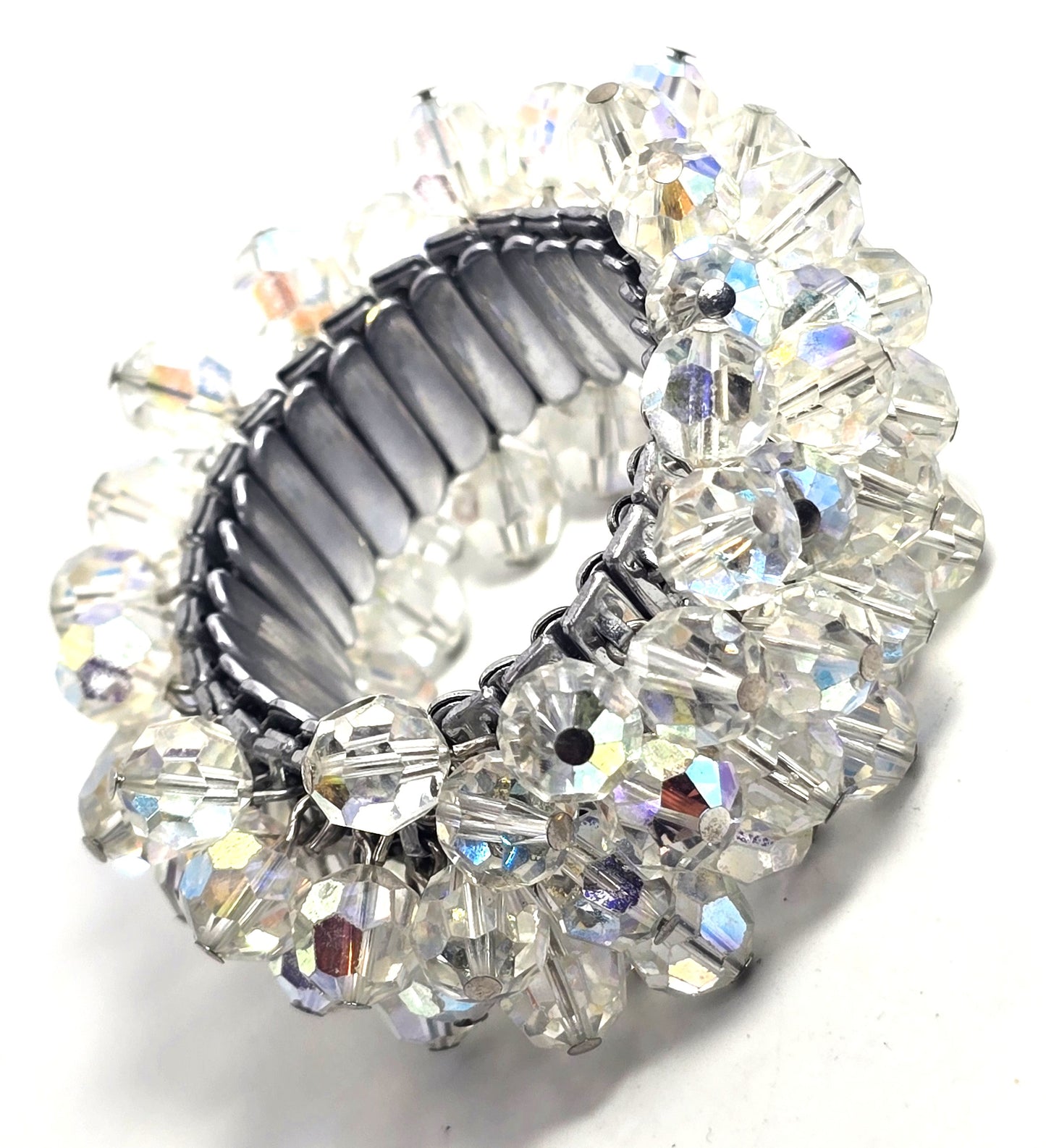 Austrian crystal Aurora Borealis beaded vintage stretch expanding bracelet Japan B
