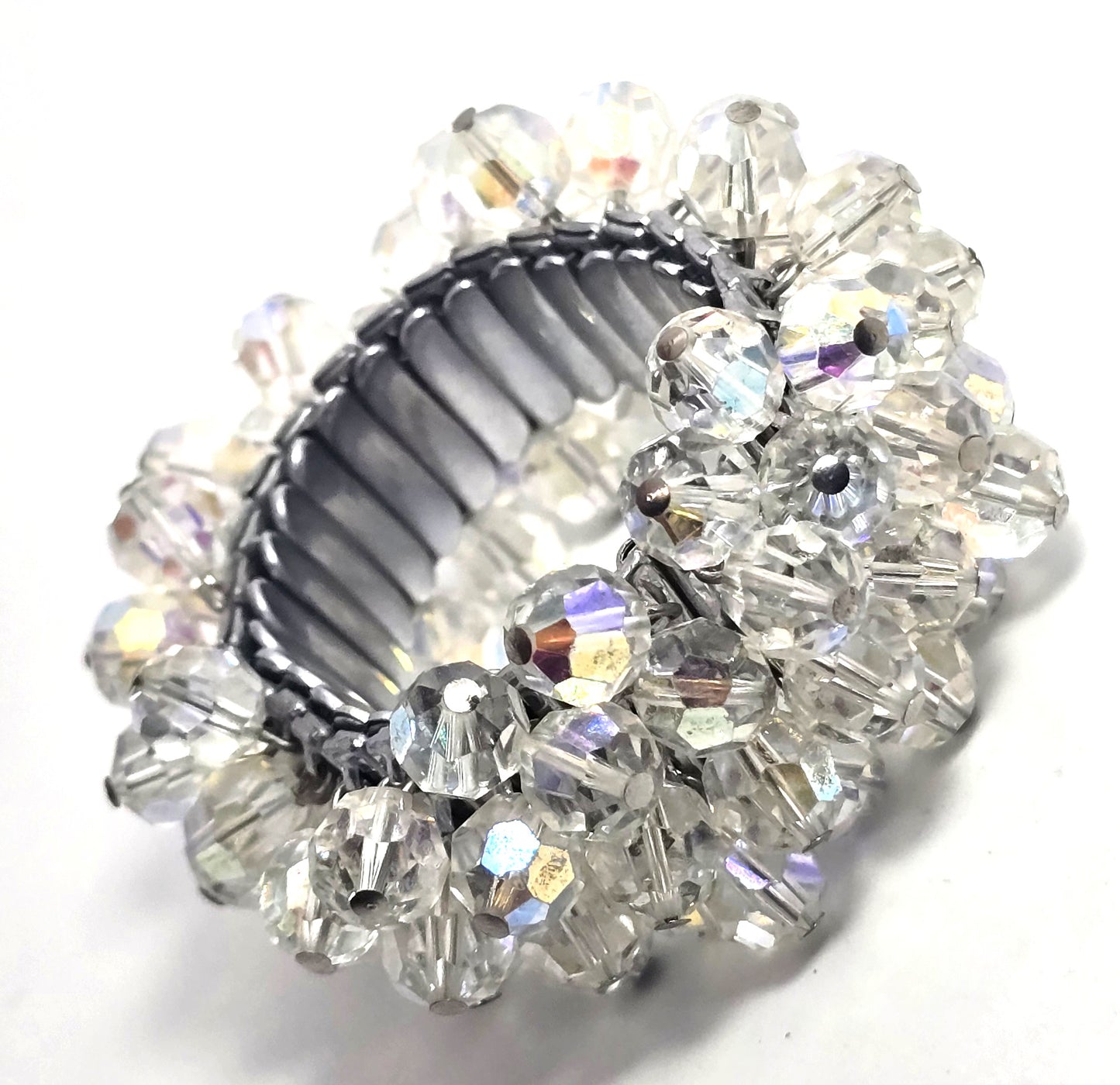 Austrian crystal Aurora Borealis beaded vintage stretch expanding bracelet Japan B