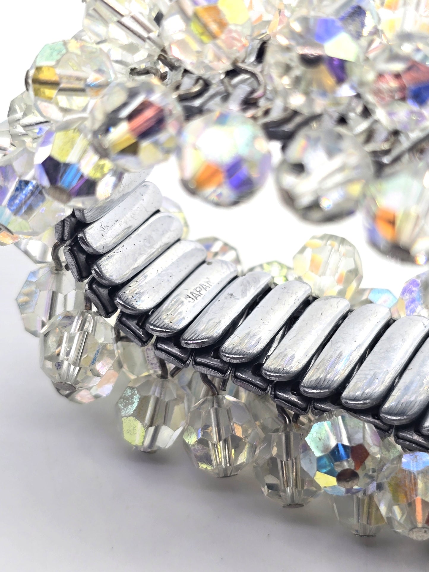 Austrian crystal Aurora Borealis beaded vintage stretch expanding bracelet Japan B
