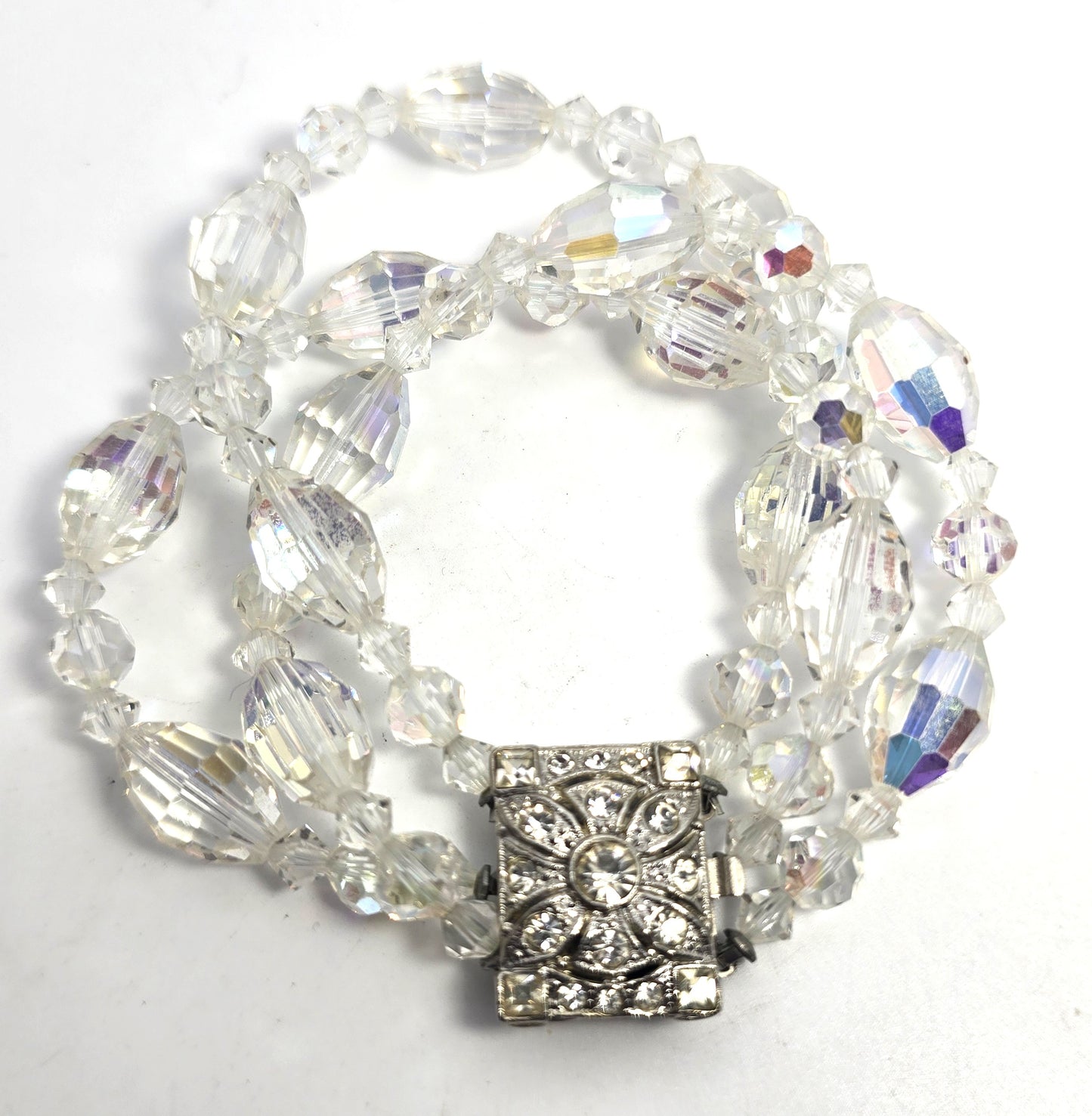 Triple strand vintage barrel beaded Austrian Crystal rhinestone clasp bracelet