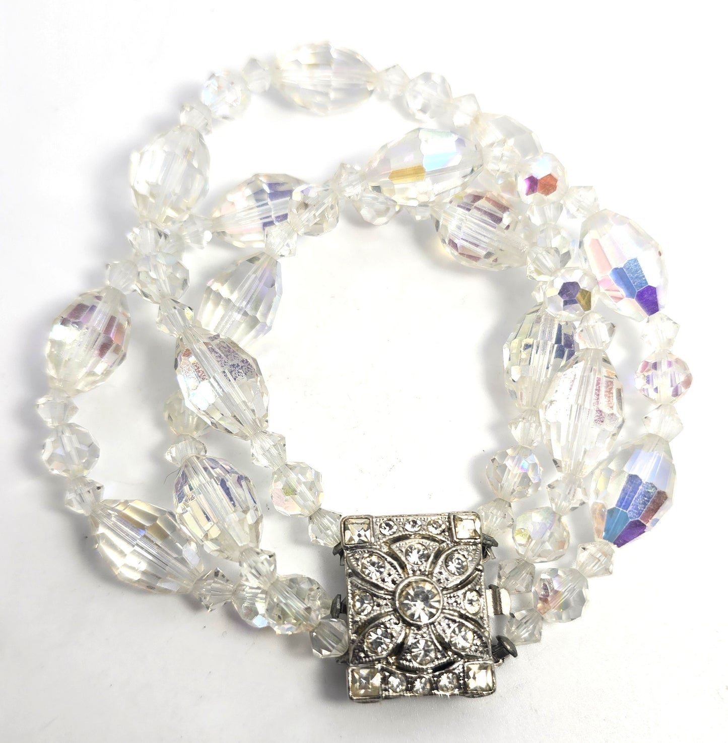 Triple strand vintage barrel beaded Austrian Crystal rhinestone clasp bracelet