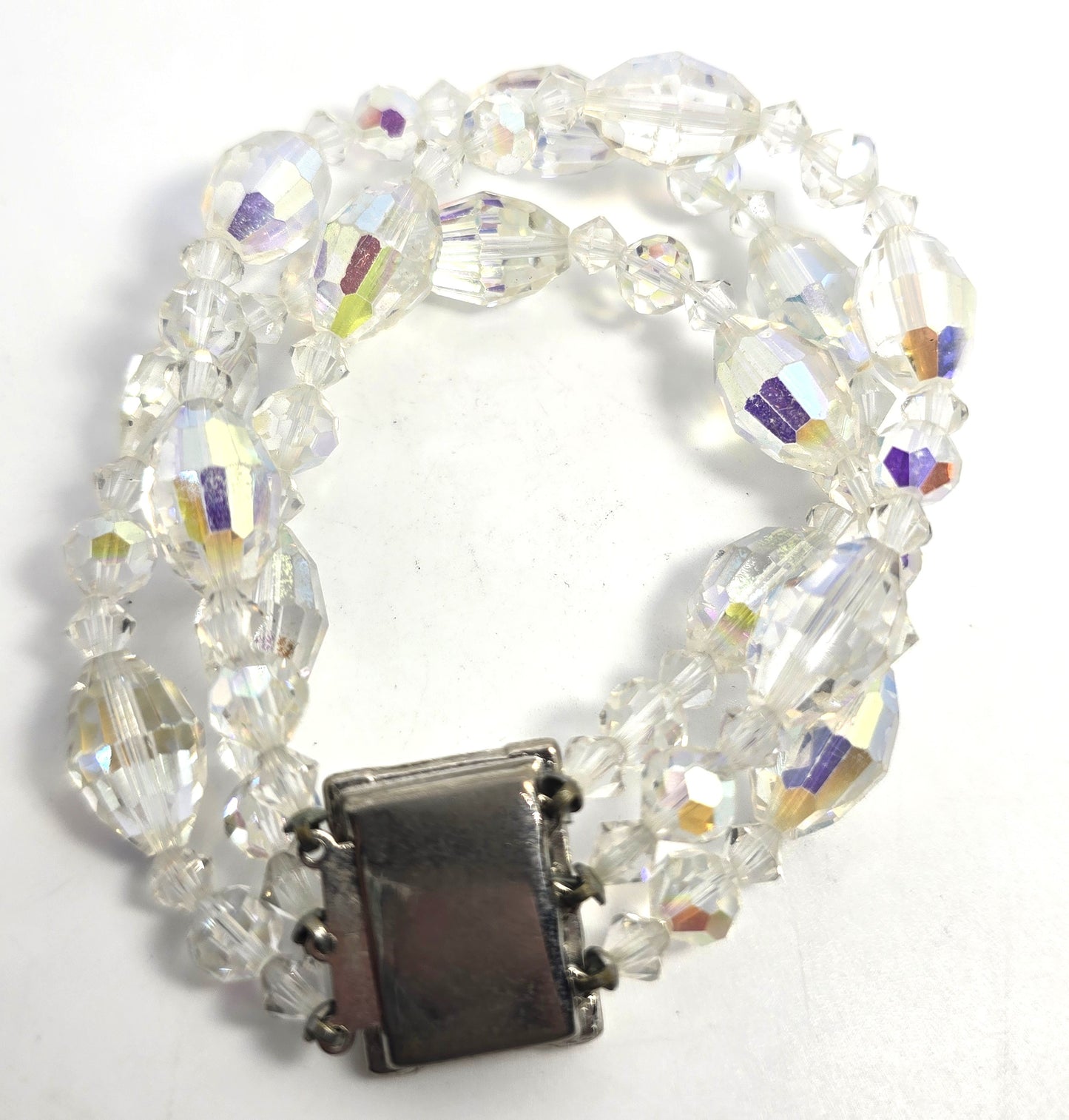 Triple strand vintage barrel beaded Austrian Crystal rhinestone clasp bracelet