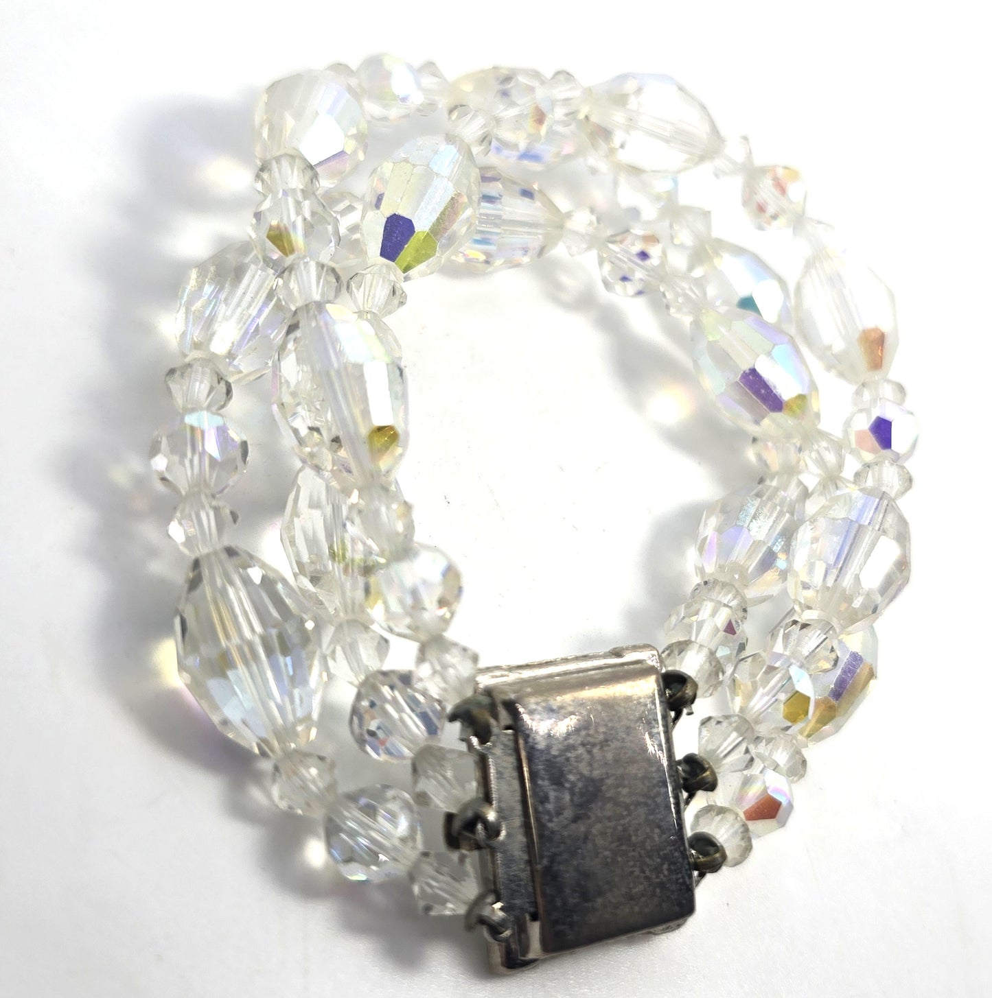 Triple strand vintage barrel beaded Austrian Crystal rhinestone clasp bracelet